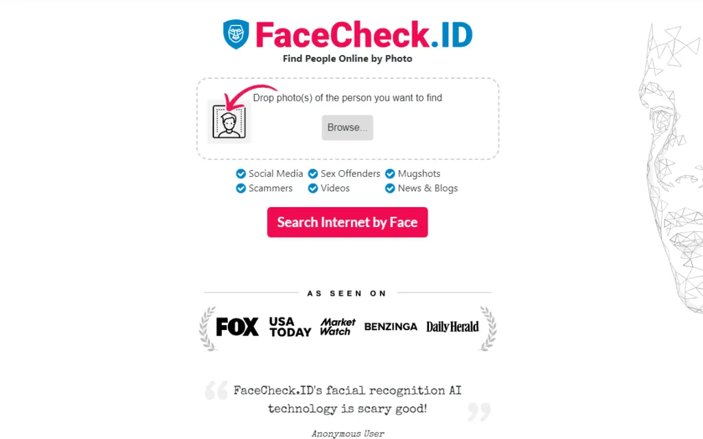 Скріншот FaceCheck ID